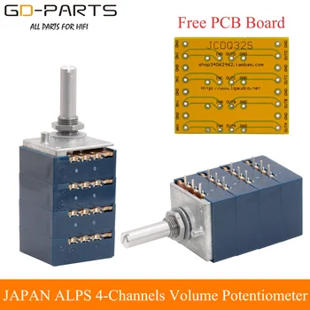 New Original JAPAN ALPS 4 Channel Volume Potentiometer Attenuator LOG 10KA 50KA 100KA RK27 Type Hifi Audio DIY Free PCB Board 1P