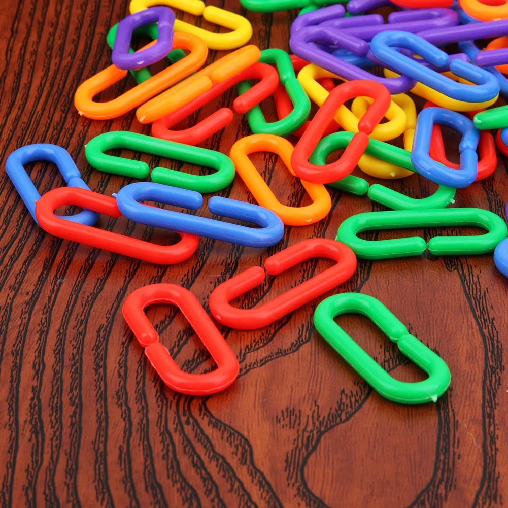 100Pcs Plastic C-clips Bird Hooks Chain 4*1.2cm Toys Parrot Toys Multicol Plastic Chain DIY Tool for Cages Parrot Bird Toy