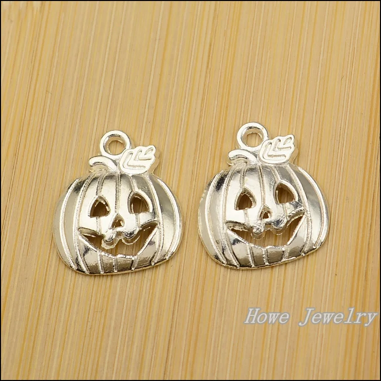 

80pcs Charm Halloween hollow pumpkin Pendant bright silver Zinc Alloy Fits Bracelet Necklace DIY Metal Jewelry Findings JC622