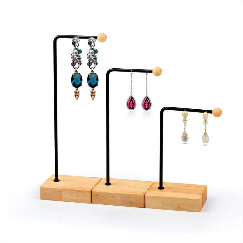 New earring holder, wrought iron solid wood stud display stand, earrings storage support, jewelry props shooting props