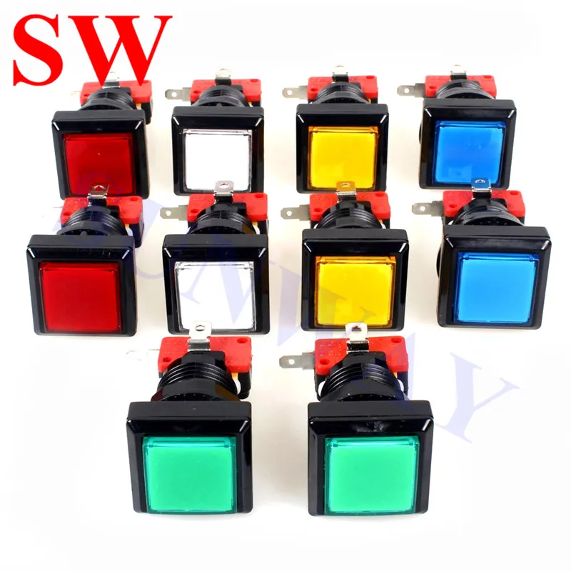 10pcs /set Factory price 33mm square game machine push button arcade LED momentary push button illuminated push button