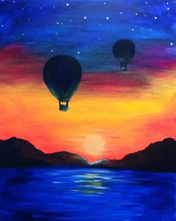 

Hand Made Kids Room Decorative Oil Painting Hot Air Balloons At Night Over Water Painting on Canvas High Quality No Framed