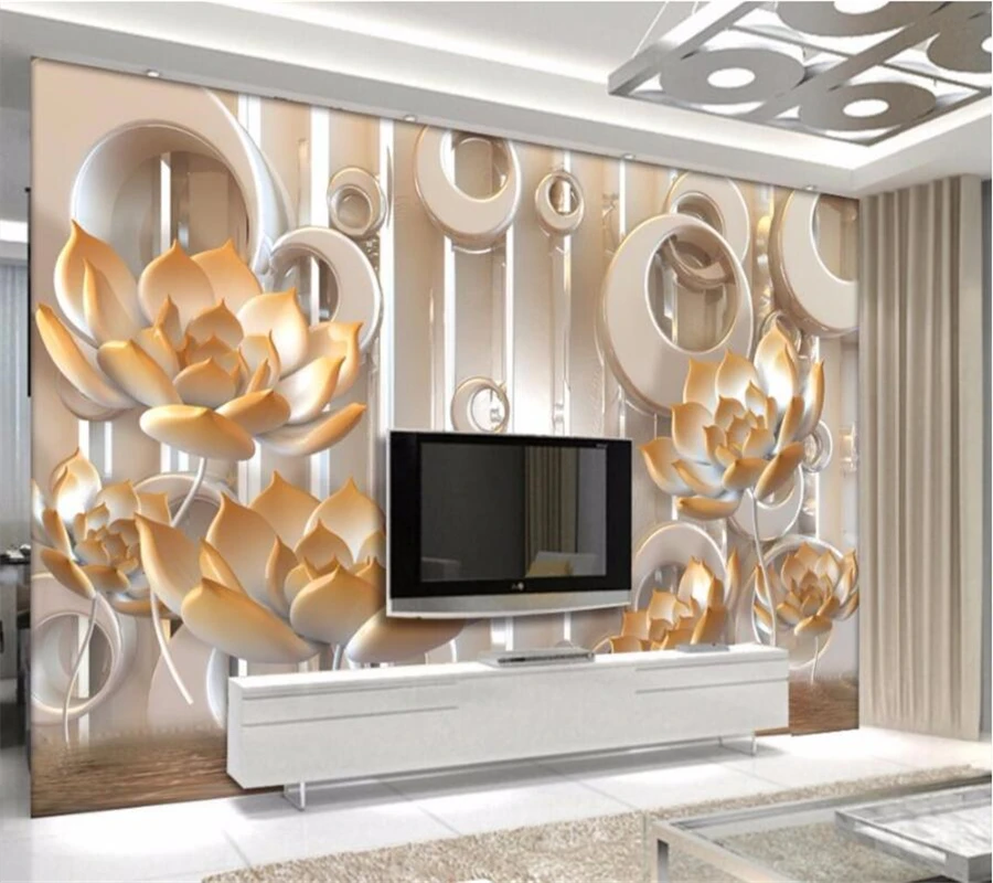 

beibehang Custom wallpaper 3d reliefs papel de parede lotus living room TV background wall paper bedroom hotel frescoes murals