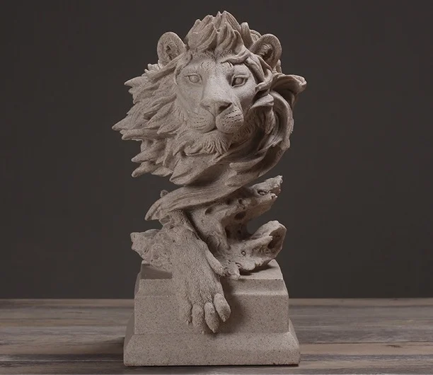 Abstract Lion Head Sculpture Sandstone Wildlife Bust Stoneware Artwork Souvenir Gift Craft Ornament for Home and Office Decor