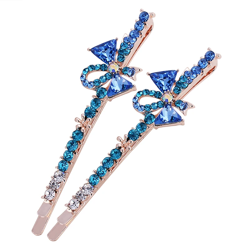 EASYA Unique Design Crystal Bowknot Hair Clips Women Girls Rhinestone Hairgrips For Hair Accessories