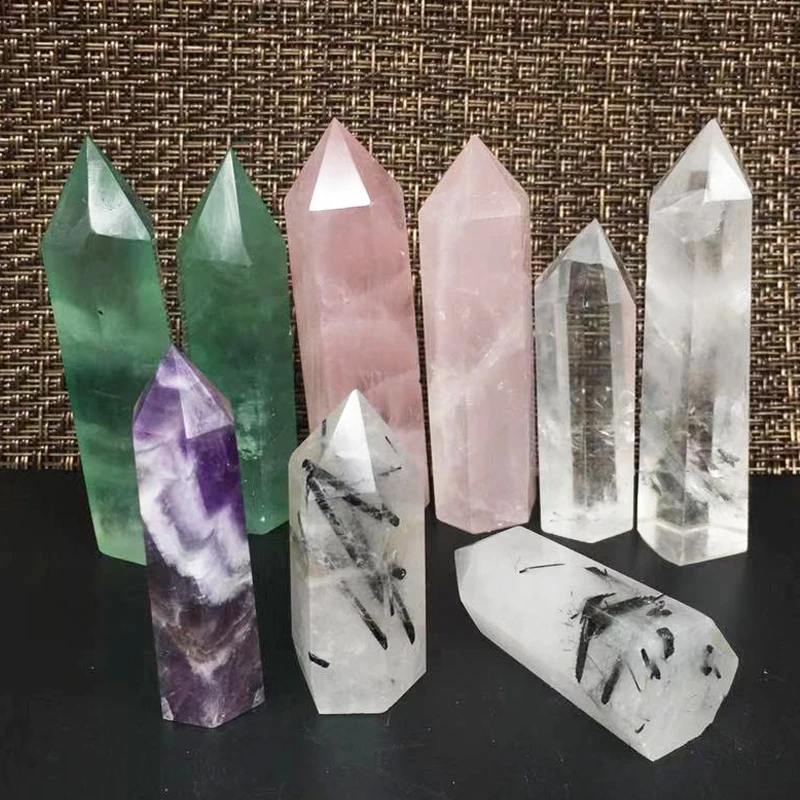 A lot natural amethyst rose quartz obelisk crystal wand point healing stones