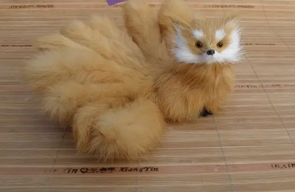 16x9cm yellow fox model,polyethylene&furs fox with nine tails handicraft cosplay prop,home decoration gift a1829