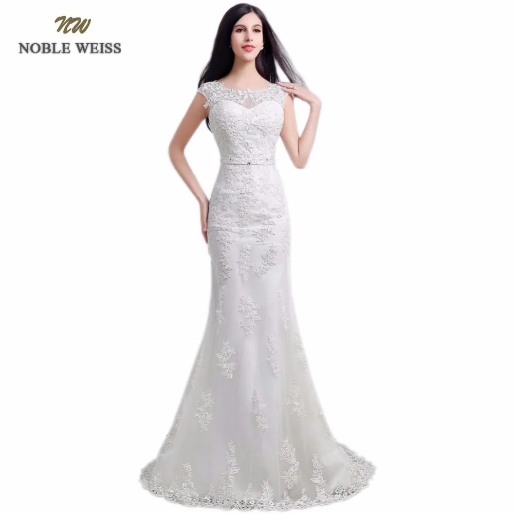 

NOBLE WEISS In Stock O-Neck Appliques Beading Zipper Back Mermaid Sweep Train Wedding Dresses Lace Bridal Dress Customized