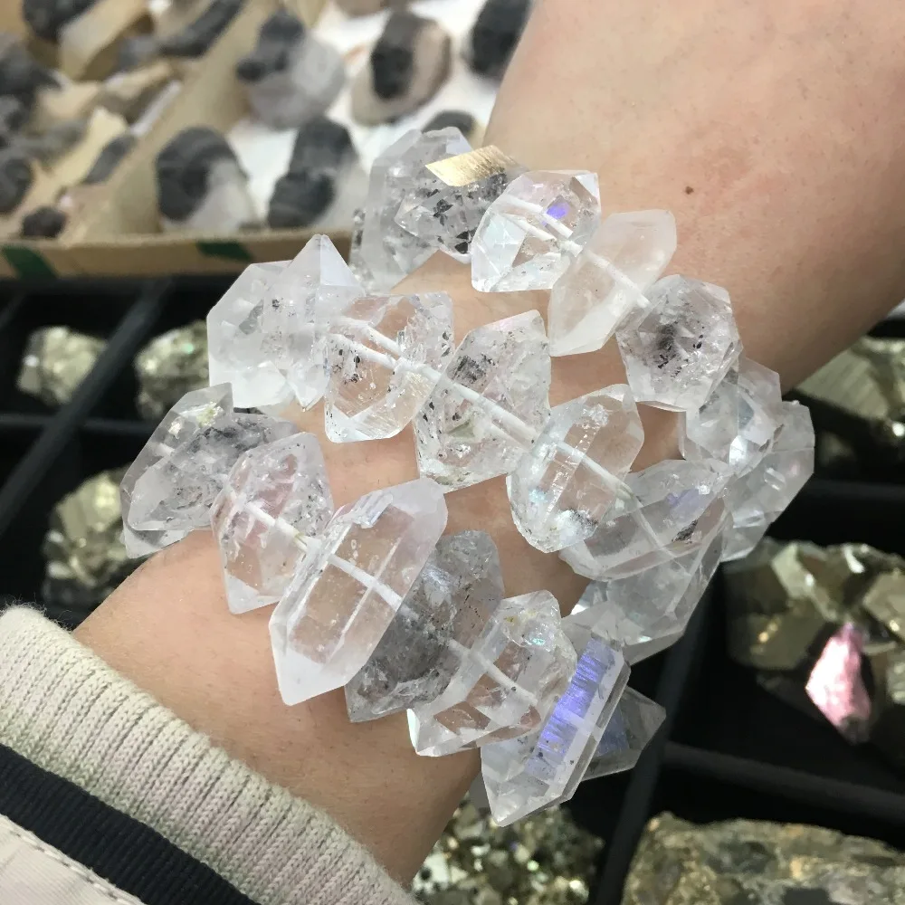 1pcs natural stones and minerals herkimer diamond bracelet rough stone bracelet healing crystals clear quartz crystal bracelet