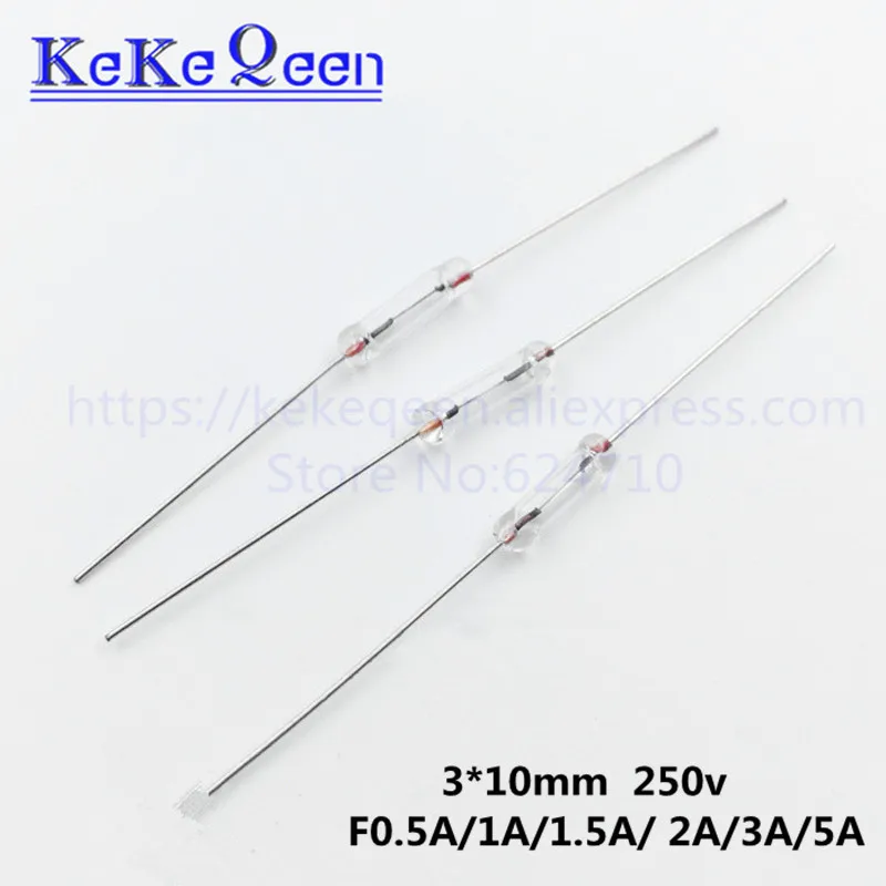 200pcs/lot 3x10MM 3*10 Fast Quick Blow Glass Fuses With Pin Assortment Glass Sealing Tube 250V F0.5A/1A/1.5A/ 2A/3A/5A 3mm*10mm