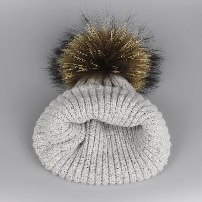 Natural Raccoon Fur Hats for Women Knitted Braid Beanie Female Caps Pompon Headgear Winter Girl Lady Skullies Hats