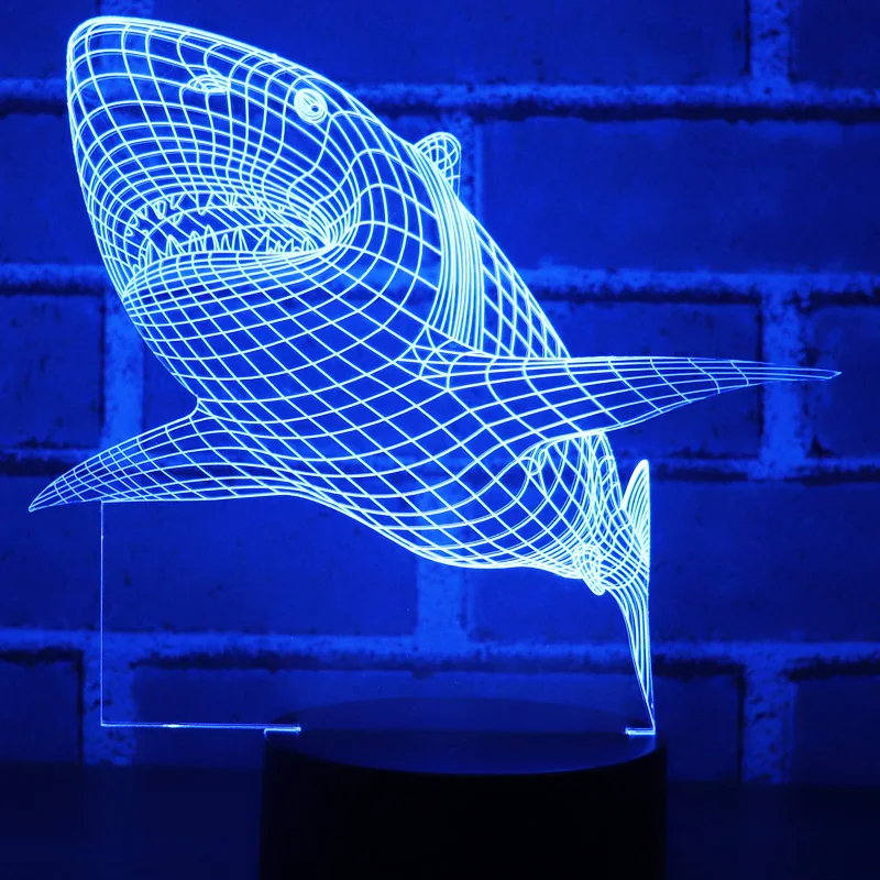 3D Shark Led Nachtlampje 7 Kleuren Geleidelijke Verandering Verlichting Voor Thuis Decoratie Tafellamp Nieuwigheid Sensor Licht Optische Illusie