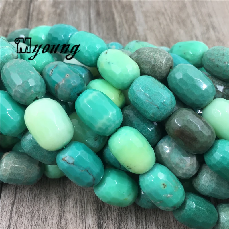 13x18MM Faceted Natural Green Grass Agates Apple Stone Cutting Nugget Beads MY1610