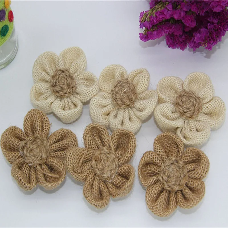 10 Pc Light /Brown Hessian Roses Burlap Flower  Wedding Decor DIY Gift Packing Accessories rustic wedding Party  decor   AA8098