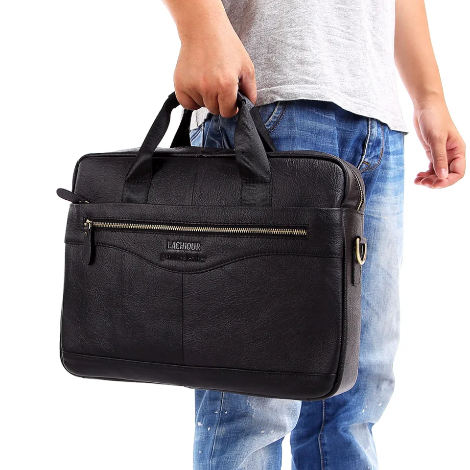 Imagem -05 - Maleta de Couro Genuíno para Homens Grandes Bolsas de Couro Masculinas Bolsa de Ombro Preta Busines Messenger Bolsa de 156 para Laptop