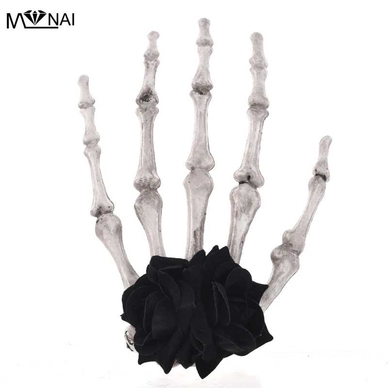 Women Lolita Hair Clips Skull Hand Bone Hairpin Gripper Ghost Skeleton Hair Clip Bone Claw Girls Steampunk Rose Floral Headpiece