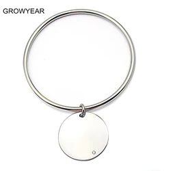 Wholesale 70mm 65mm 60mm Diameter Circle Bangle Rhinestones Round Pendant Bracelet Stainless Steel Women Jewelry