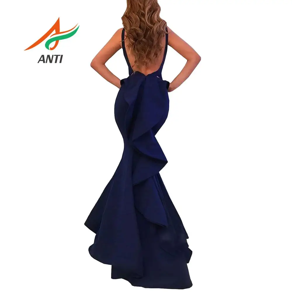 

ANTI Sexy V-Neck Backless Long Mermaid Evening Dress 2019 Sleeveless Satin Robe De Soiree Formal Party Gowns abiye gece elbisesi