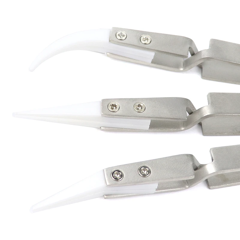 Precision Ceramic Tweezers Stainless Steel Tweezer Reverse Heat Resistant Cross Lock DIY Household Repair Hand Tools