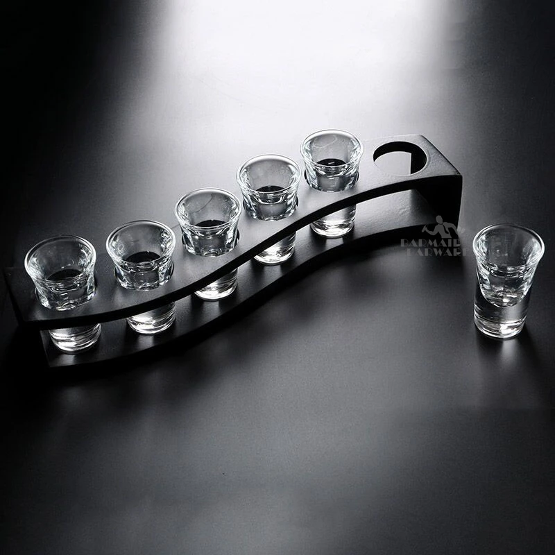 Lead Free Glass 6 PCS Bullets Cup Shot Thick Bottom Swallow A Cup Suit Bar Drinking Utensils Suit With Wine Glasse Frame