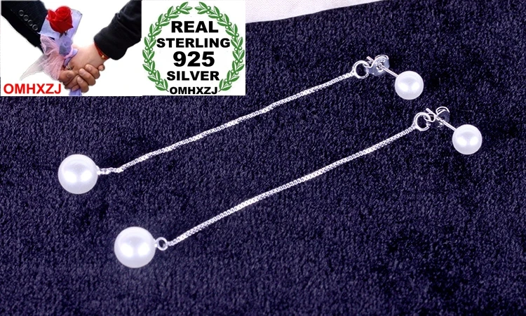 OMHXZJ Wholesale woman star Fashion jewelry real 925 sterling silver white Natural pearls Long tassels bride boho Earrings YS124