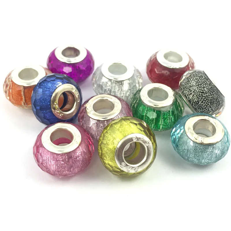 DIY Jewelry Mixed Colorful Glitter Powder Big Hole Beadsrs European Beads Fit Charms Bracelets & Necklace 