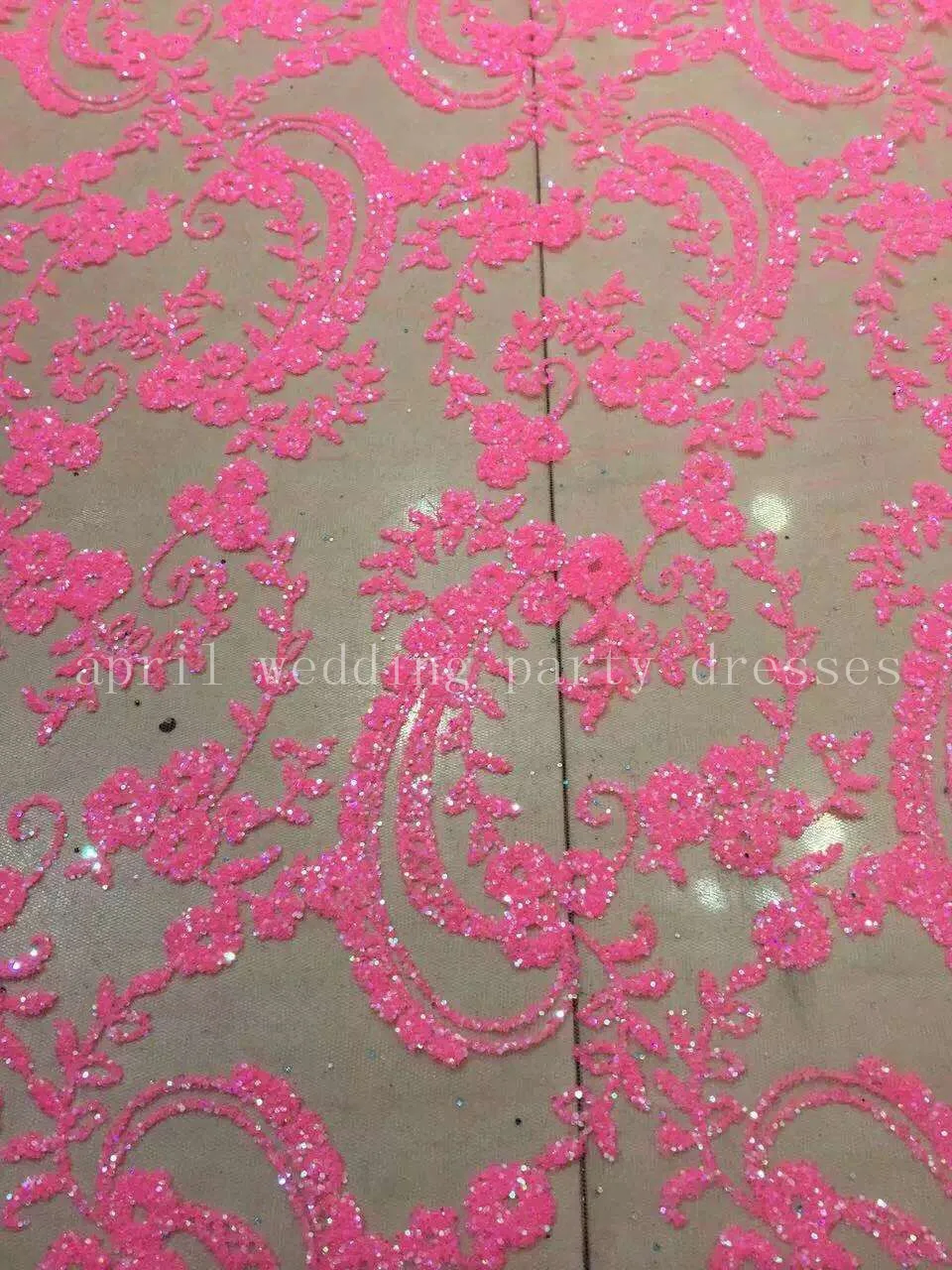 JL001 pink  glued glitter flower lace mesh breathable lace fabric for bride wedding dress/veil/party/suits/home decoration!