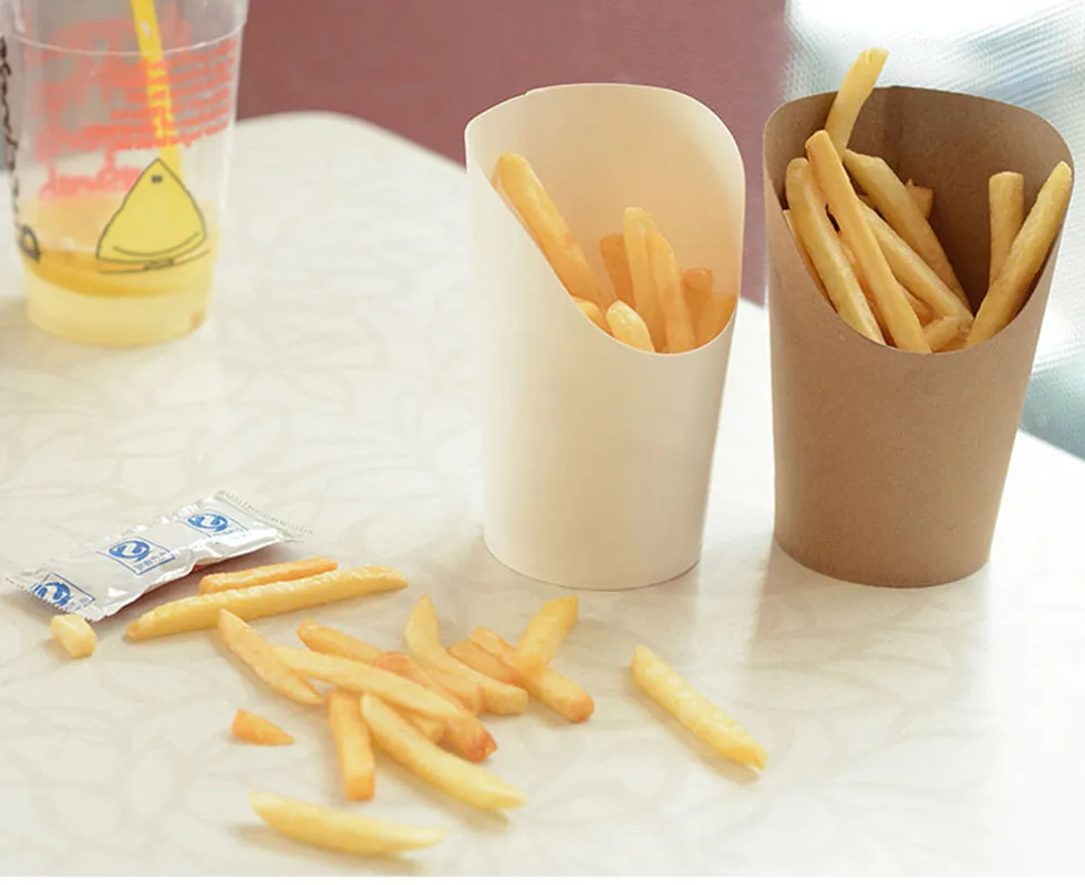 

100pcs/lot 12oz /16oz Disposable kraft paper cup French fries Fried chicken Snack boxes DIY baking packing cup