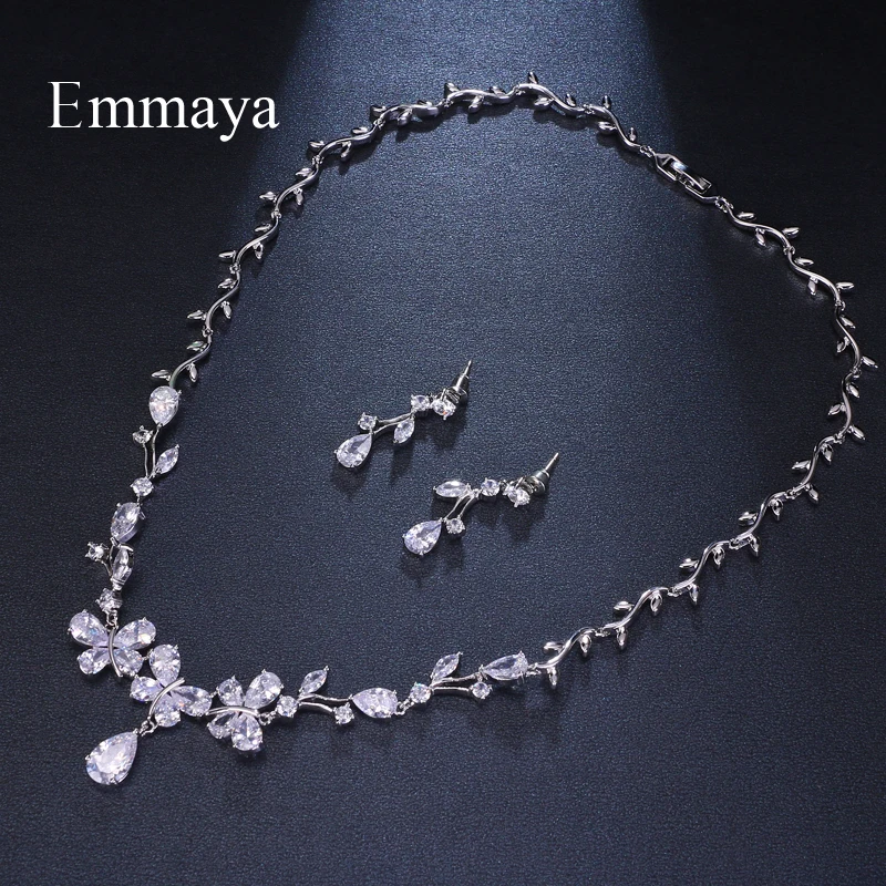 Emmaya Shining Pendant Crystal Cubic Zircon Fashion Earrings Necklace jewelry Set For Women Girls Wedding Party Charm Gifts