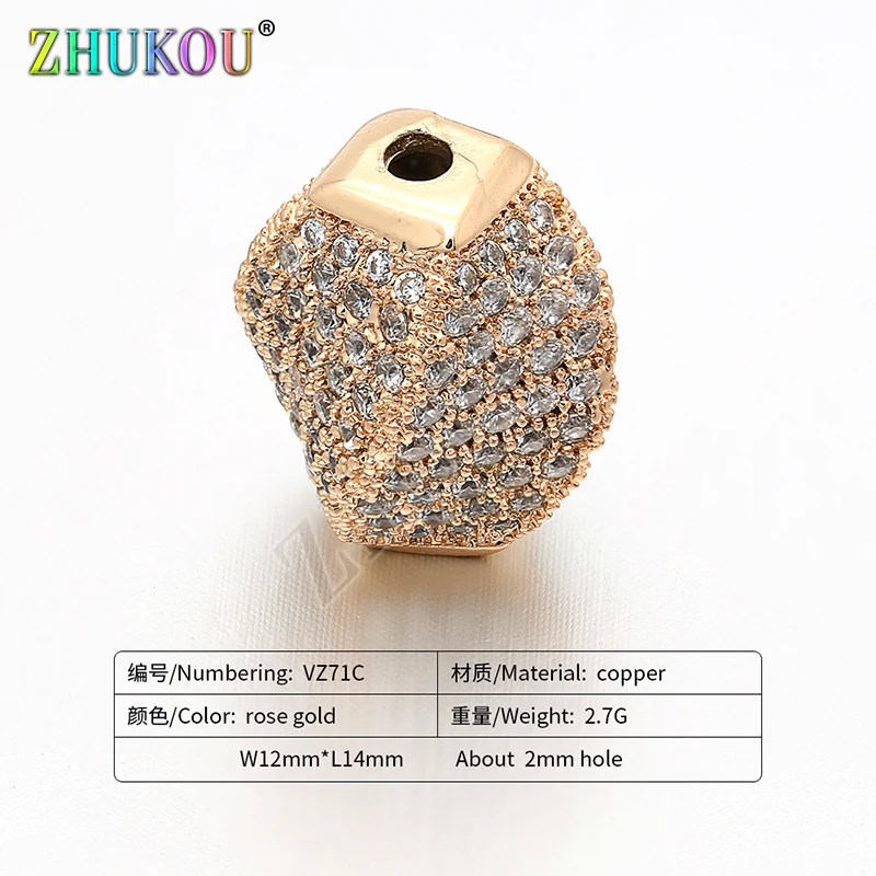 12*14mm  Brass Cubic Zirconia Spacer Beads DIY Jewelry Bracelet Necklace Making, Mixed Color, Model: VZ71