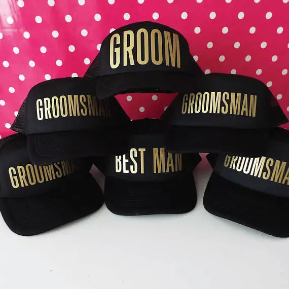 personalize wedding  groom best man groomsmen Bachelorette party Mesh Trucker Snapback trucker hats caps gifts favors