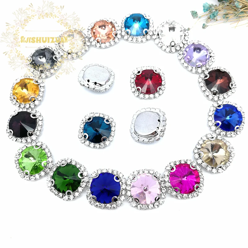 Wine Red Satellite Shape Drill Side Chain Crysta Glass Sewing Rhinestones with Claw DIY Women's Shose and Wedding Dresses