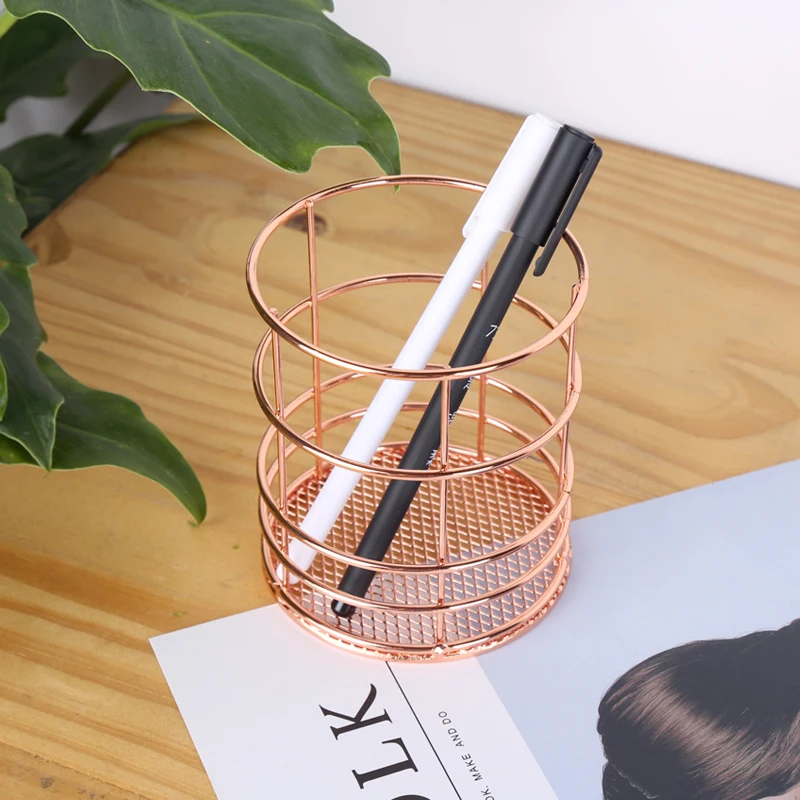 Creative Hollow Iron Fashion Rose Gold Stainless Steel Pencil Pen Holder