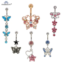 1Pc wszystkie Style Butterfly długi wisiorek kolczyki pępka do pępka Piercing pierścionki chirurgiczne stalowe biżuteria do ciała Piercing Nombril