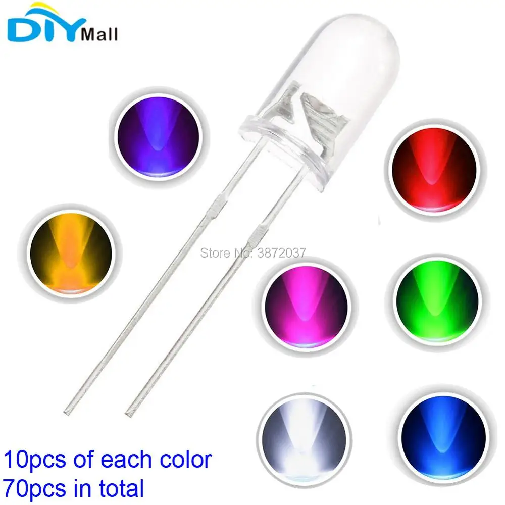 70 pz/lotto 5 millimetri Light Emitting Diode Lampada Assortiti Kit per Arduino