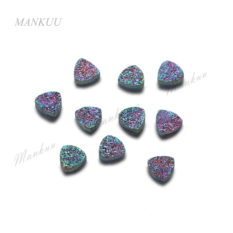 Multi-color Titanium Druzy Quartz Cabochon Stone Beads Triangle Natural Beads For Rings Earrings DIY Jewelry Accessories Gift