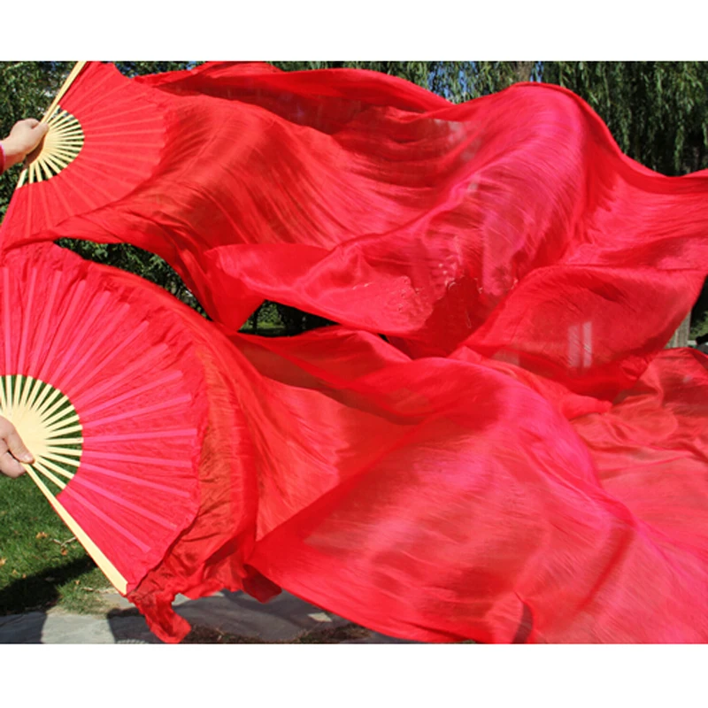 High Quality Silk Belly Dance Fan Red 100% Real Silk Veils Fans Left+Right 1pair Sale 180*90 cm Fast delivery