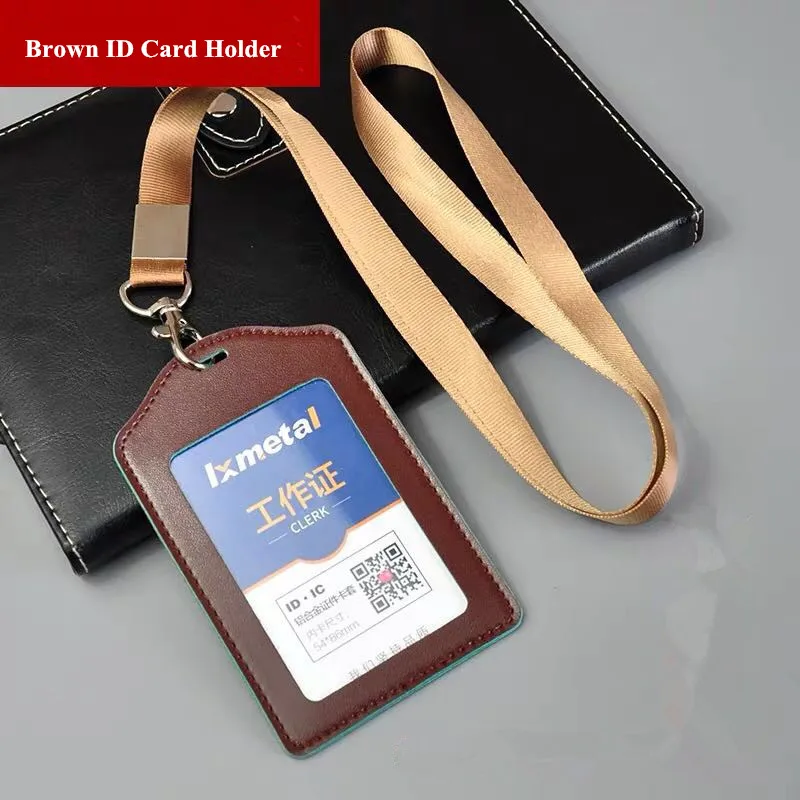 PU Leather Work Pass ID Card Badge Holder / Credit Card Holder Name ID Badge Case Holder With Lanyard