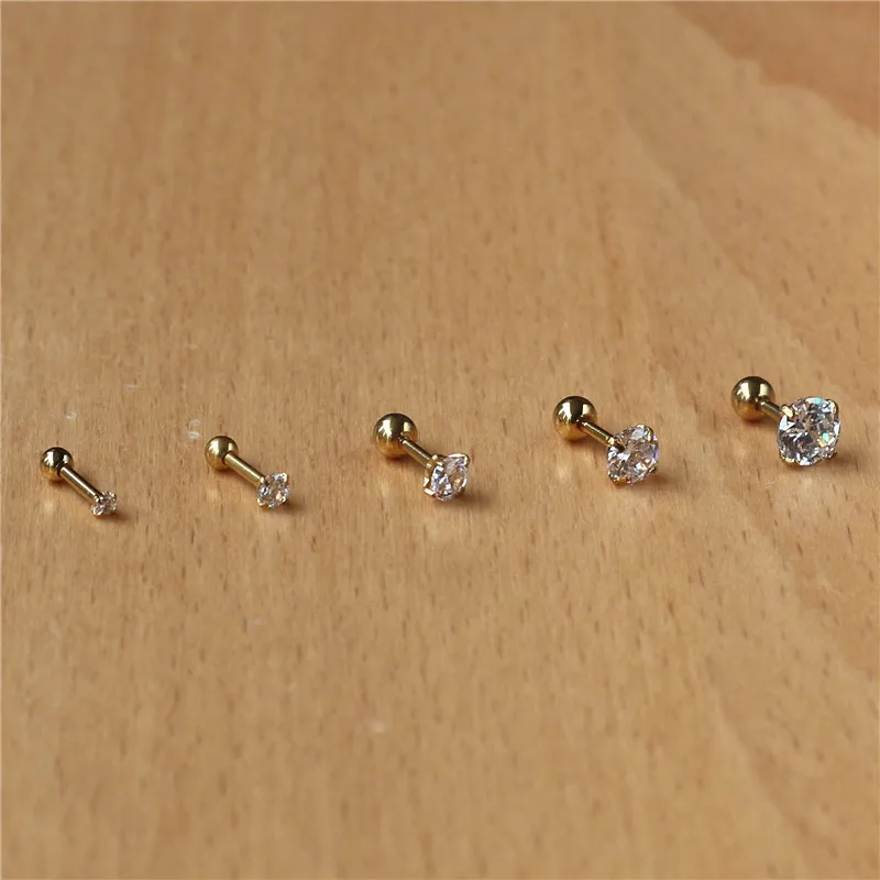 Mini-Ohrstecker aus Edelstahl mit Zirkonia, 2 mm bis 8 mm, klassischer Stil, goldfarbene IP-Beschichtung, verblasst nicht leicht, allergiefrei. – Detail 8