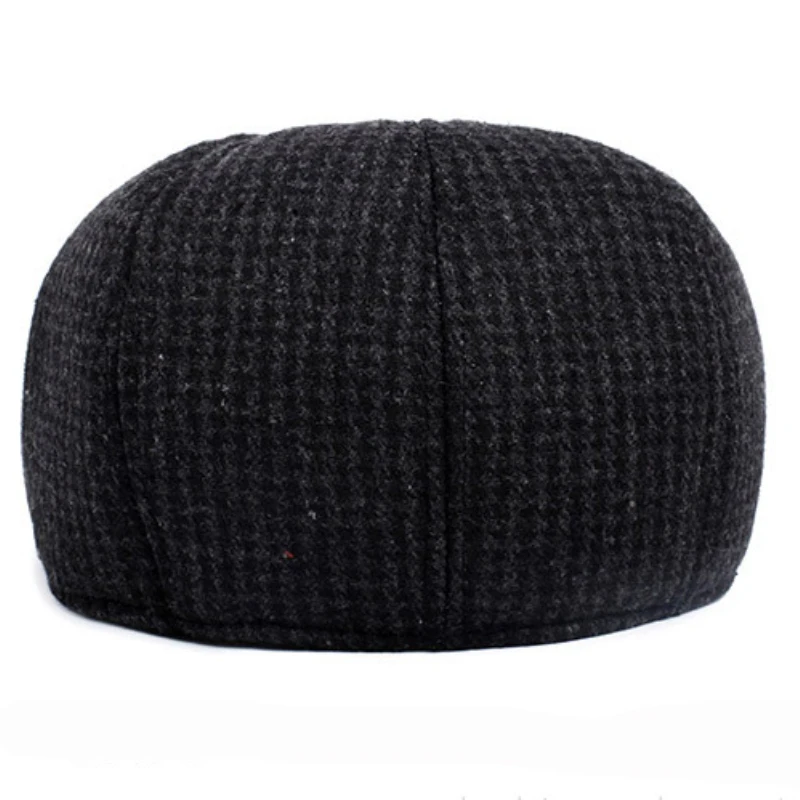 HT1847 Classic Man Cap Autumn Winter Hat with Ear Flap Elder Man Male Dad Hat Warm   Flat Cap Wool Blend Men Beret Cap