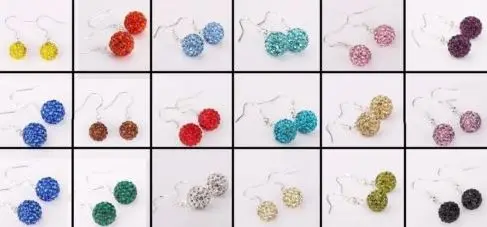 20pair/lot silver plated 10mm micro pave disco ball bead mix white multicolor Crystal Beads drop  earrings women w6346