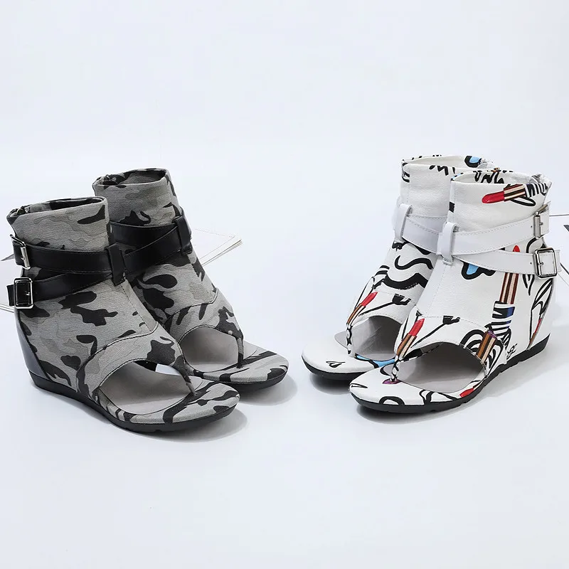 Women Denim Sandals Summer Casual Wedge Shoes Ladies Beach Flip Flops Height Increasing Sandalias Mujer Camouflage Wedges