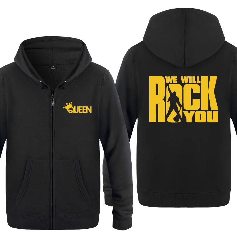 Queen We Will Rock You Hoodies Men Hip Hop Fleece Long Sleeve Zipper Jacket Sweatshirt Coat Fitness Tracksuit Moleton Masculino