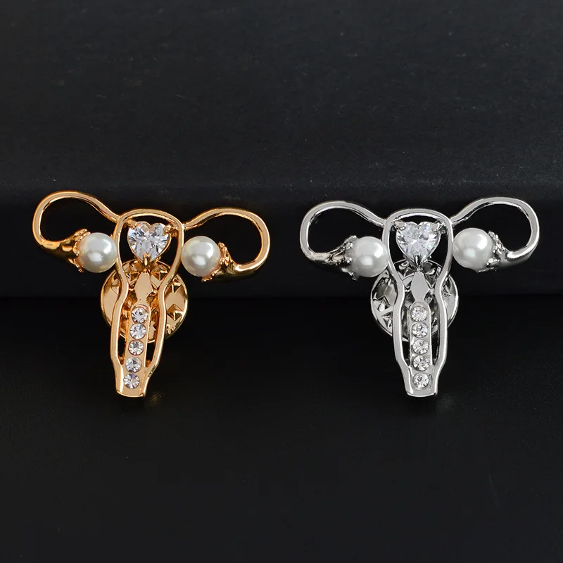 Female Uterus Pearl Crystal Metal Brooch Care Women Health Badge Jewelry Pin Doctor Nurse Medical Student Accessories Gift