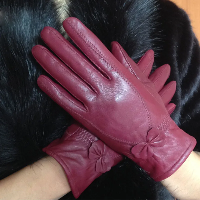 Luxury Women Hand Genuine Leather Gloves Ladies Warm Winter Long Finger Sheep Skin Stylish Hand Warmer  Real Leather Glove