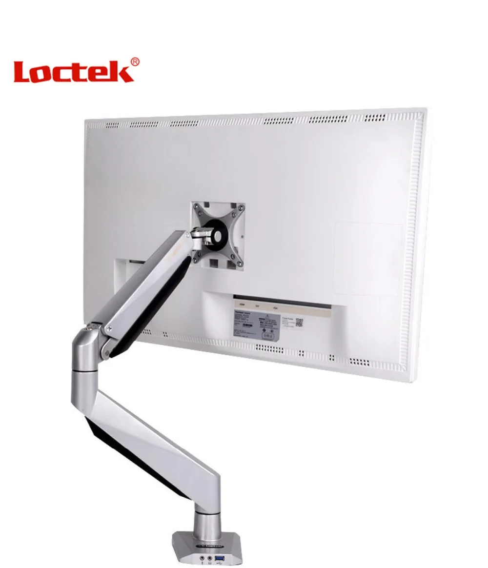 Loctek d7h mola de gás de alumínio suporte de monitor de mesa de movimento completo tudo-em-um braço de montagem para pc carregando 9-20kg com porta de áudio e usb