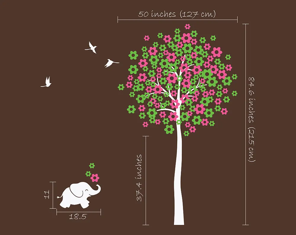 Cute Elephant Big Tree Wall Stickers 215cm tall Decor For Kids Room Baby Nursery Wall Tattoo High Quality Wallpaper JW271C