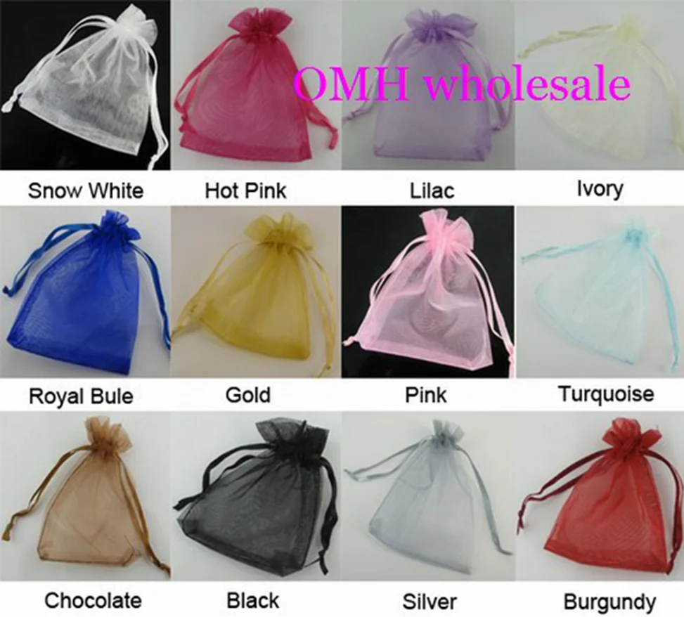 OMH grosir bags, 10x12,10x15,11x16,15x20,17x23,13x18cm campuran Natal tas kemasan perhiasan voile tas hadiah BZ08-20