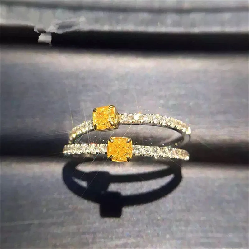 CC Wedding Rings For Women Yellow Square Cubic Zirconia Ring Bridal Simple Ring Trendy Jewelry Engagement Anel CC1423