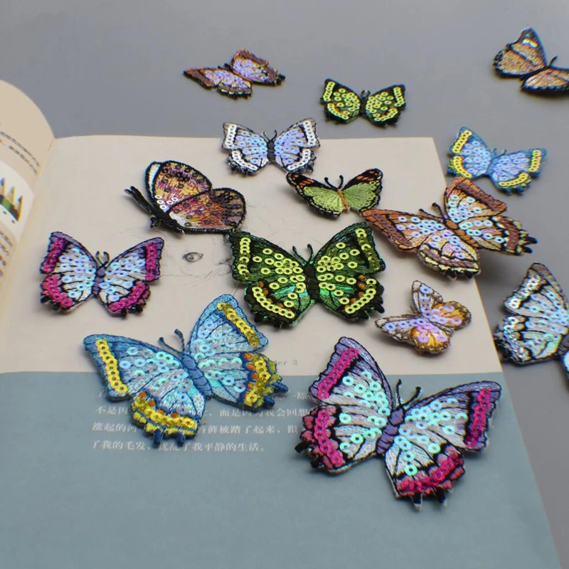 AHYONNIEX Marke 1PC pailletten schmetterling patch Eisen auf patches für kleidung kostüm kleber stickerei paste rock dekoration – Detail 2
